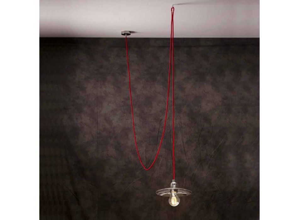 Nowoczesna lampa wisząca z kablem z czerwonego chromowanego jedwabiu Viadurini
