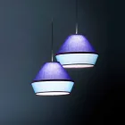 Nowoczesna lampa wisząca z niebieskim bawełnianym abażurem Made in Italy - Soya Viadurini