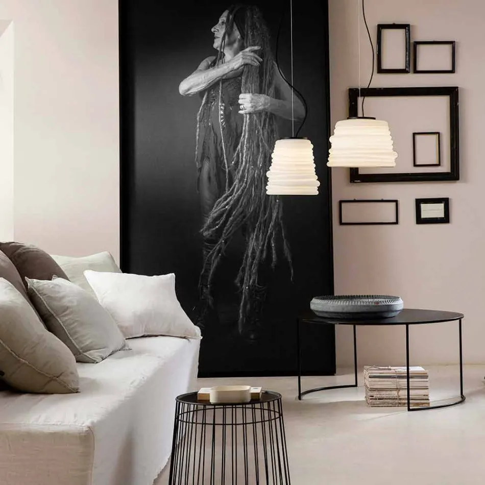 Lampa wisząca do salonu z białego szkła satynowego 3 wymiary - miękka Viadurini