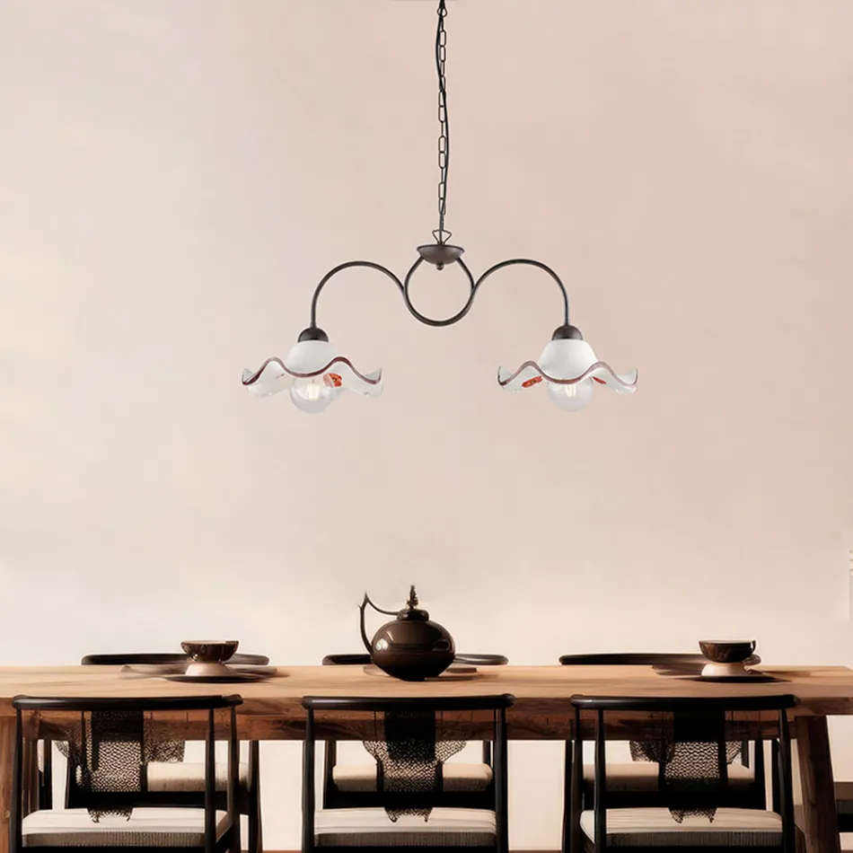 Ręcznie robiona lampa ze szkła i metalu wyprodukowana we Włoszech do salonu i sypialni - Merope Viadurini