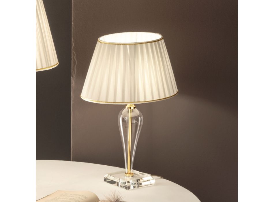 Klasyczna włoska ręcznie robiona szklana lampa stołowa i abażur - Rapallo Viadurini
