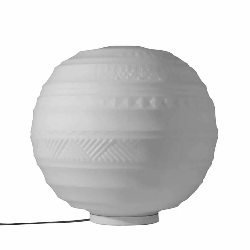 Lampa stołowa z białego satynowego szkła i nowoczesnego metalu - Morse Viadurini