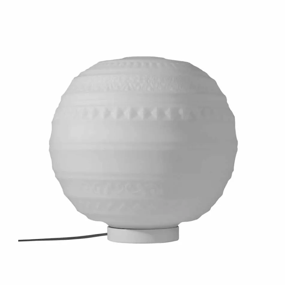 Lampa stołowa z białego satynowego szkła i nowoczesnego metalu - Morse Viadurini