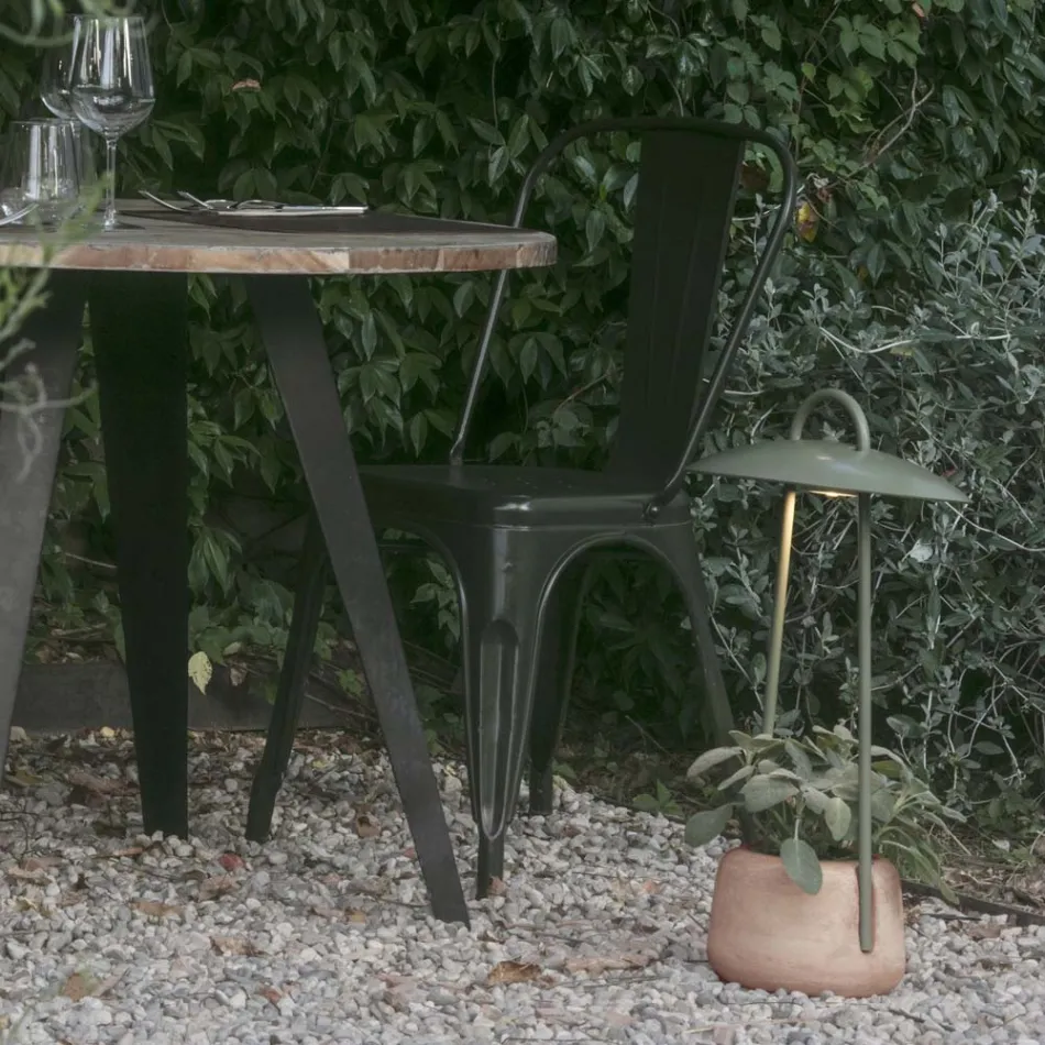 Lampa ogrodowa z doniczką z gliny, aluminium i mosiądzu - Cappello Viadurini