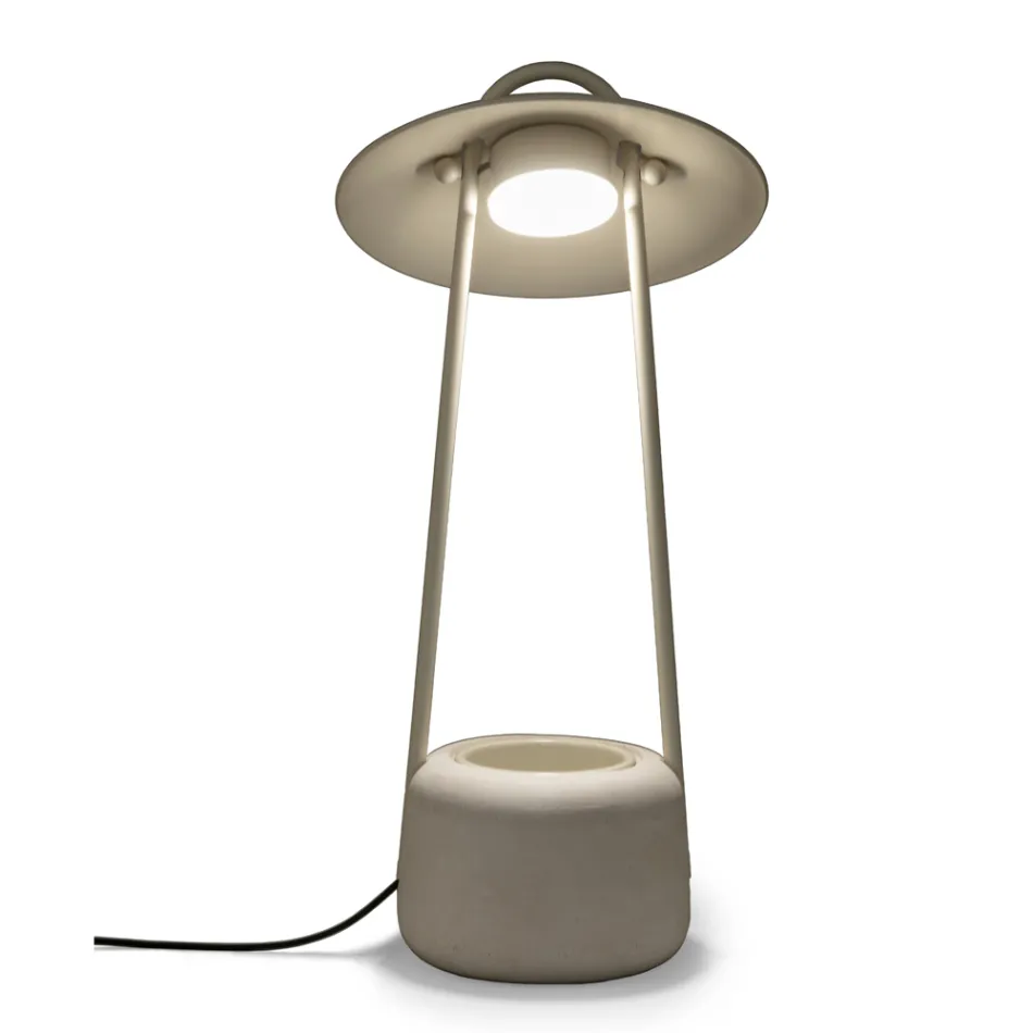 Lampa ogrodowa z doniczką z gliny, aluminium i mosiądzu - Cappello Viadurini