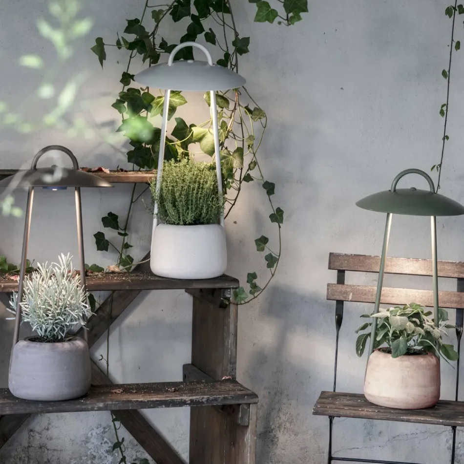 Lampa ogrodowa z doniczką z gliny, aluminium i mosiądzu - Cappello Viadurini