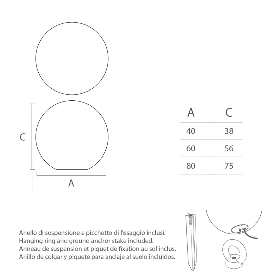 Kulista lampa zewnętrzna z białego polietylenu Made in Italy - Nelida Viadurini