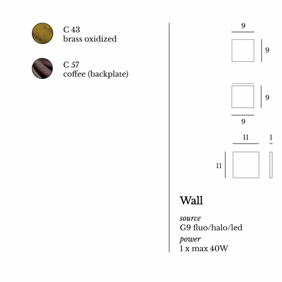 Projektant kinkiet z mosiądzu i stali Ø11xh.11xsp.10 cm Venere Viadurini
