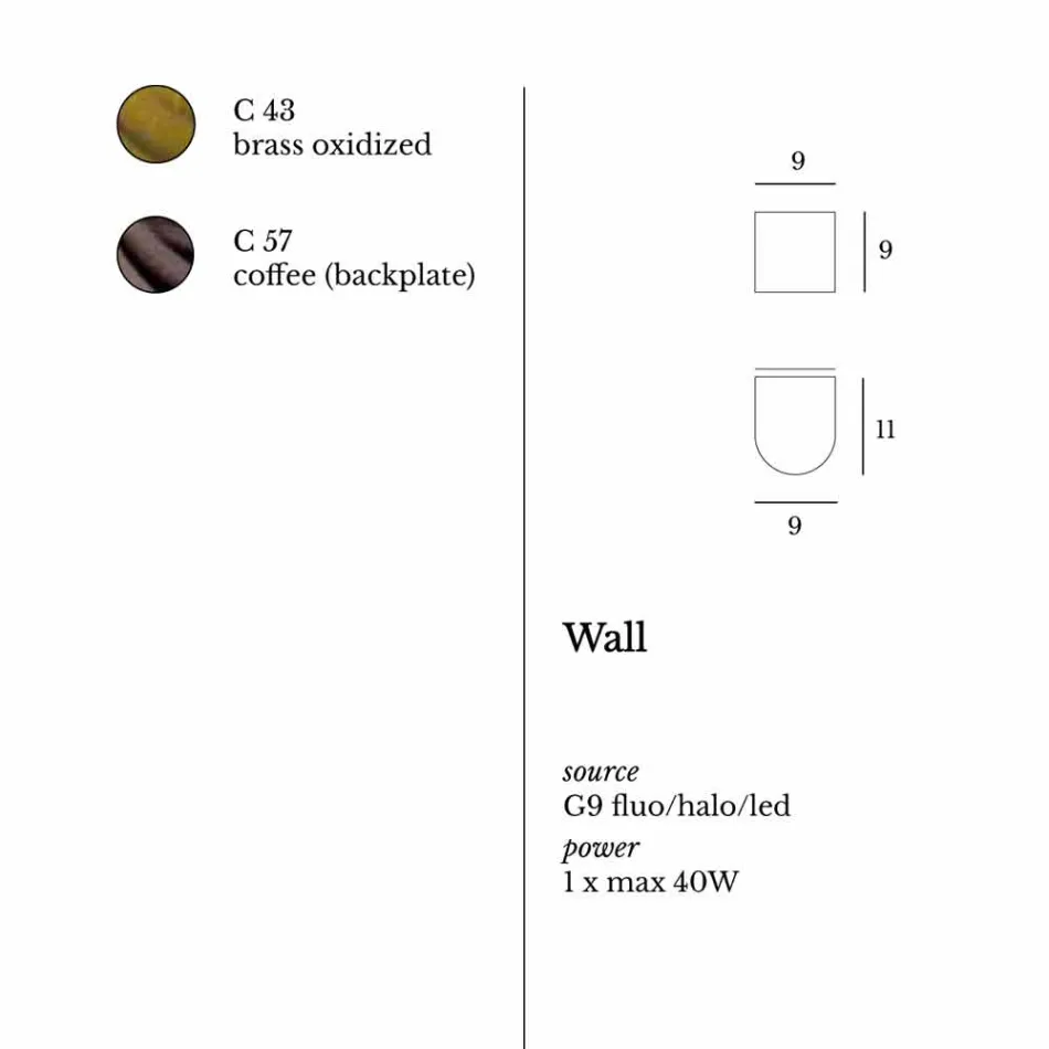 Nowoczesna lampa ścienna z mosiądzu i stali Ø11xh.11xsp.12 cm Bernadet Viadurini
