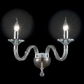Lampa ścienna design 2 ramienna z szkła i kryształu Ivy, made in Italy