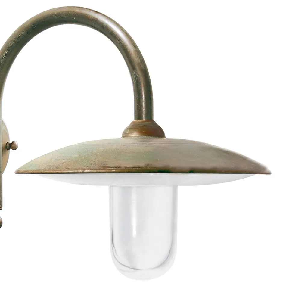 Antyczna lampa ścienna zewnętrzna z mosiądzu i przezroczystego szkła – Dragon Viadurini