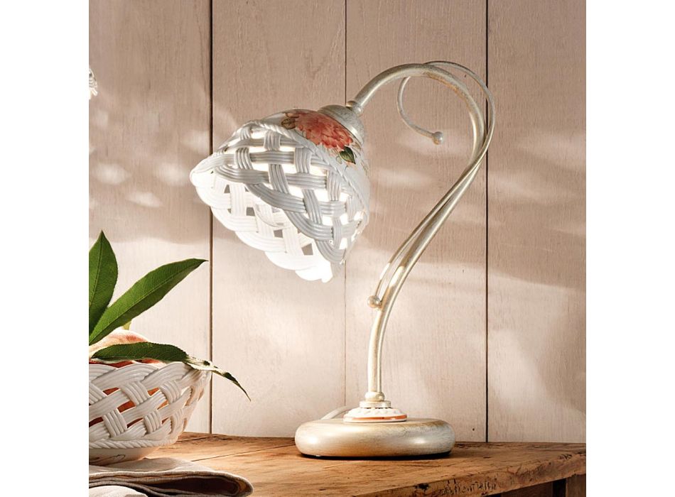 Ręcznie malowana perforowana ceramiczna lampa biurkowa Artisan - Werona Viadurini