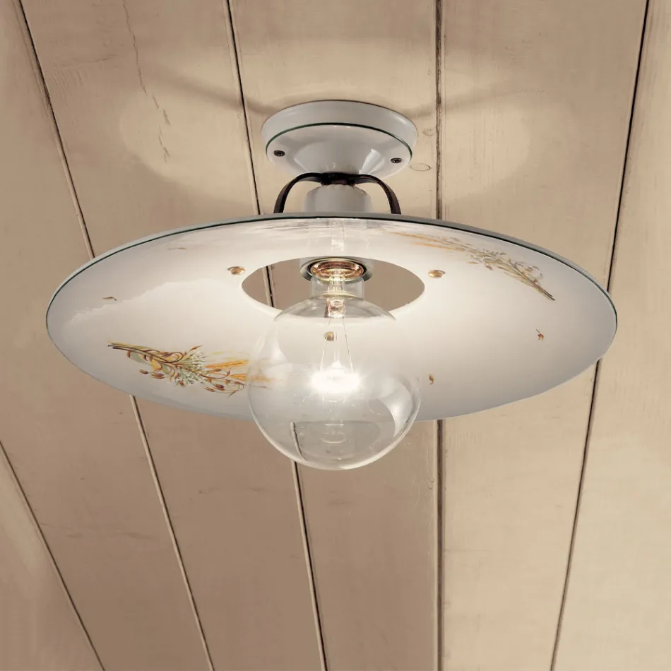 Lampa sufitowa z żelaza i ręcznie zdobiona surowa ceramika - Bolonia Viadurini