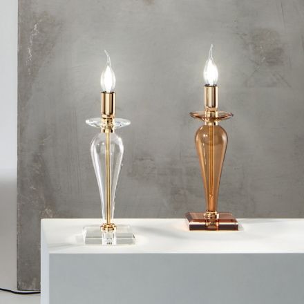 Klasyczna lampa stołowa z ręcznie robionego włoskiego szkła i złotego metalu - Oliver Viadurini