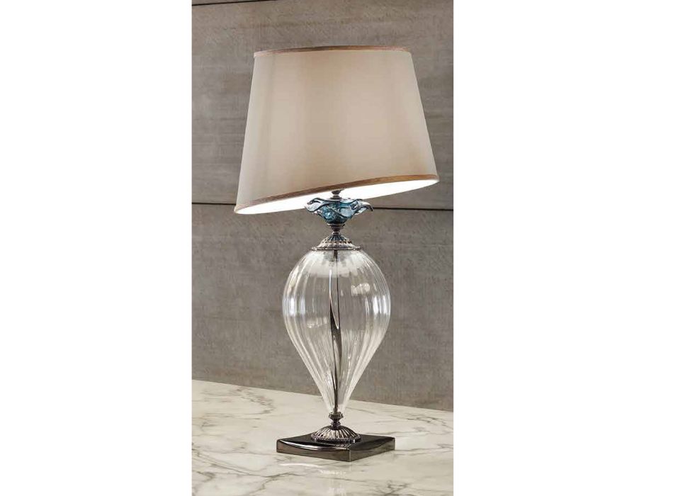 Klasyczna szklana lampa stołowa Artisan i luksusowy abażur - Flandria Viadurini