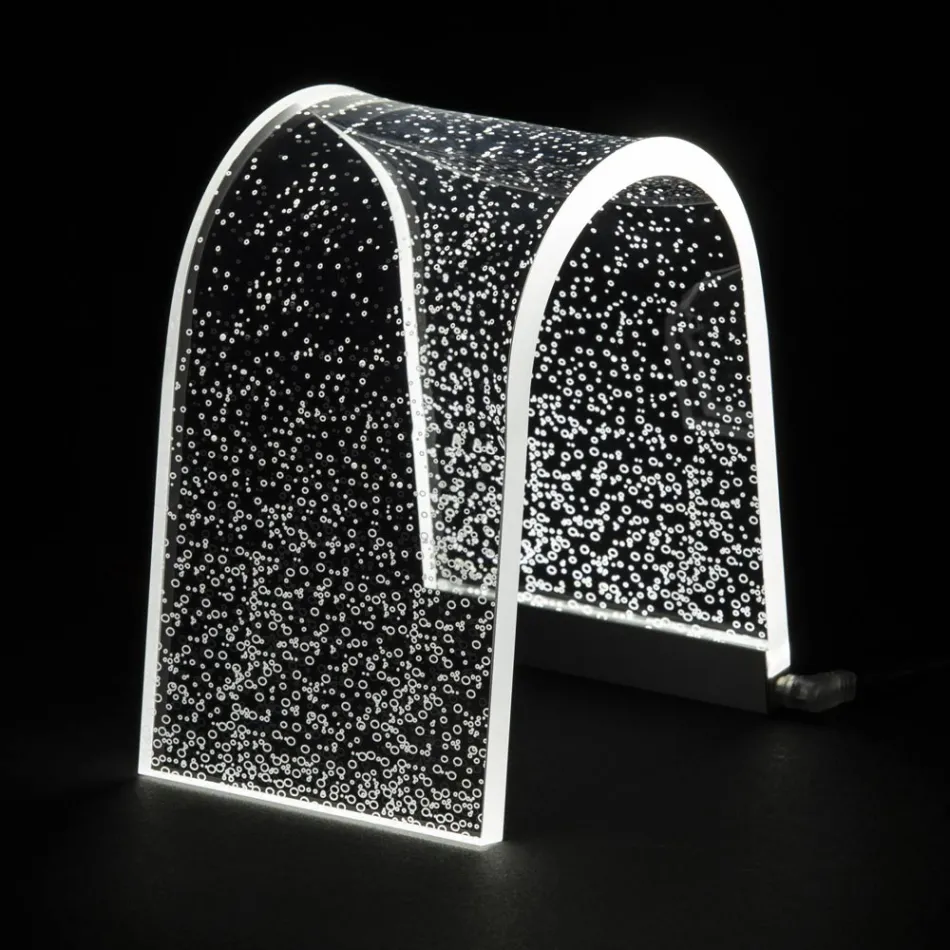 Przezroczysta akrylowa kryształowa lampa stołowa z grawerowaną dekoracją - Bertella Viadurini