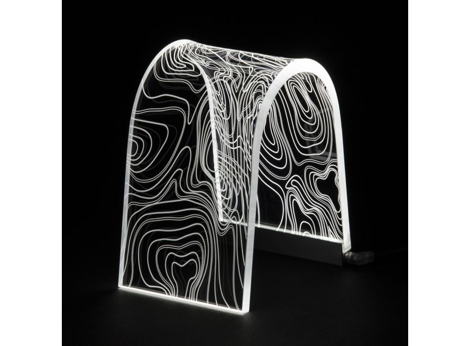 Przezroczysta akrylowa kryształowa lampa stołowa z grawerowaną dekoracją - Bertella Viadurini