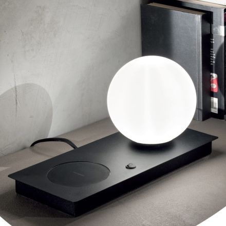Designerska lampa stołowa z dmuchanego szkła i białego lub czarnego metalu - Bersa Viadurini