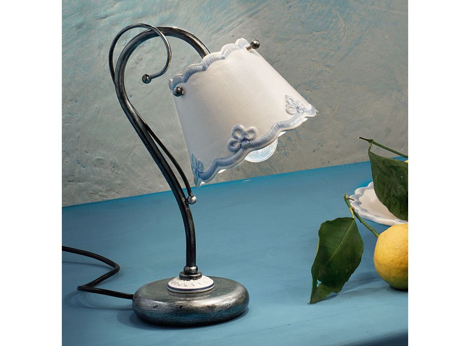 Lampa stołowa Żelazo i ceramika ręcznie malowany efekt haftu - Rawenna Viadurini