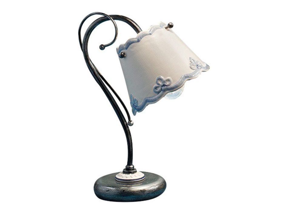 Lampa stołowa Efekt haftu ręcznie malowanego z żelaza i ceramiki - Rawenna Viadurini