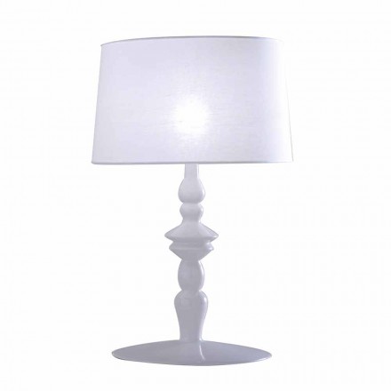 Lampa stołowa z kloszem z białej ceramiki i lnu 2 wymiary - Cadabra Viadurini