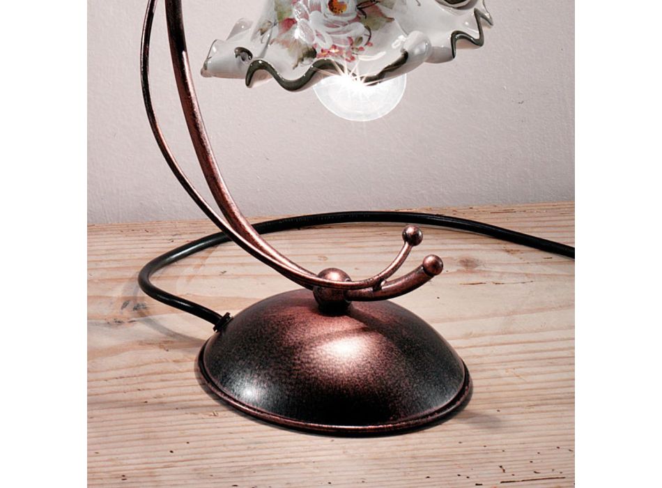 ręcznie malowana i zdobiona żelazem ceramiczna lampa stołowa - Mediolan Viadurini