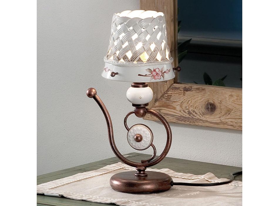 Ręcznie robiona ceramiczna lampa stołowa ze zdobieniami i dekoracjami - Werona Viadurini