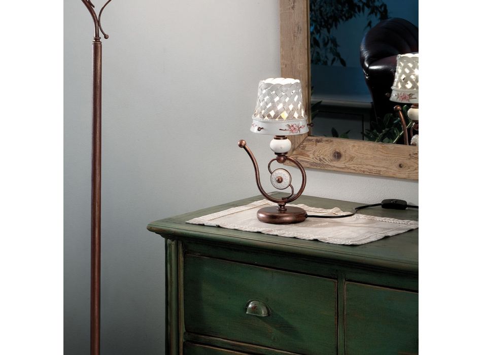 Ręcznie robiona ceramiczna lampa stołowa ze zdobieniami i dekoracjami - Werona Viadurini
