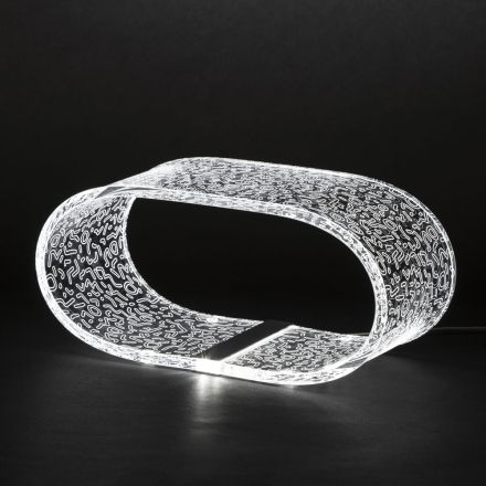 Lampa stołowa z kryształu akrylowego i grawerowanej laserowo dekoracji - Gnassi Viadurini