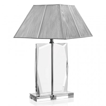 Kryształowa lampa stołowa i luksusowy srebrny kwadratowy abażur - Clezia Viadurini