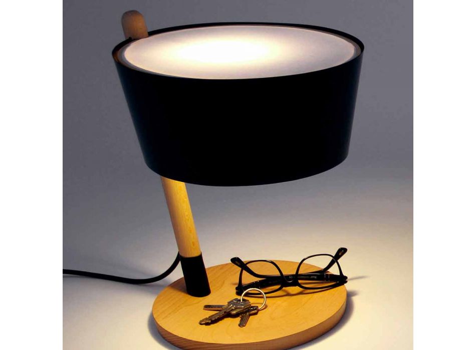 Lampa stołowa z buku z detalami z metalu i wegańskiej skóry - Avetta Viadurini