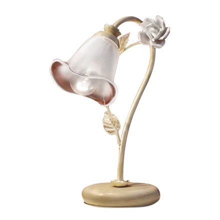 Lampa stołowa z żelaza i szkła z dekoracją róży ceramicznej - Siena Viadurini