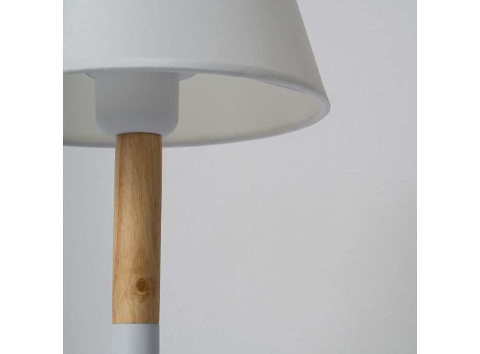 Lampa stołowa z białego metalu i drewna z kloszem z płótna - Sannah Viadurini