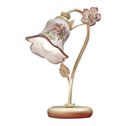 Lampa stołowa z metalu i ręcznie zdobionej ceramiki z różą - Pisa Viadurini