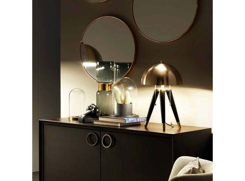 Lampa stołowa z czarnego metalu i szczotkowanego mosiądzu Made in Italy - Peter Viadurini