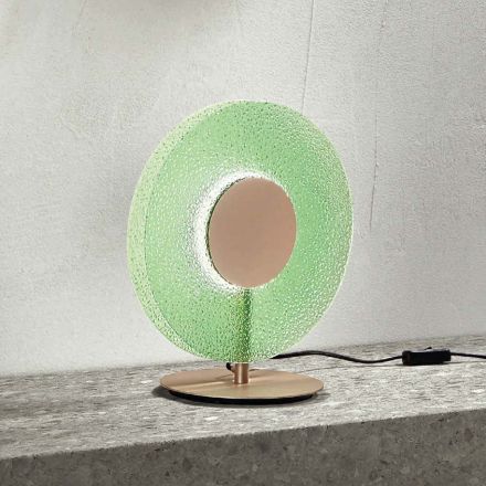 Lampa stołowa z malowanego metalu i zielonego grafitowego szkła - Albizia Viadurini