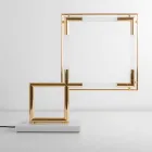 Lampa stołowa z mosiądzu i żywicy z marmurową podstawą Made in Italy - Quizza Viadurini