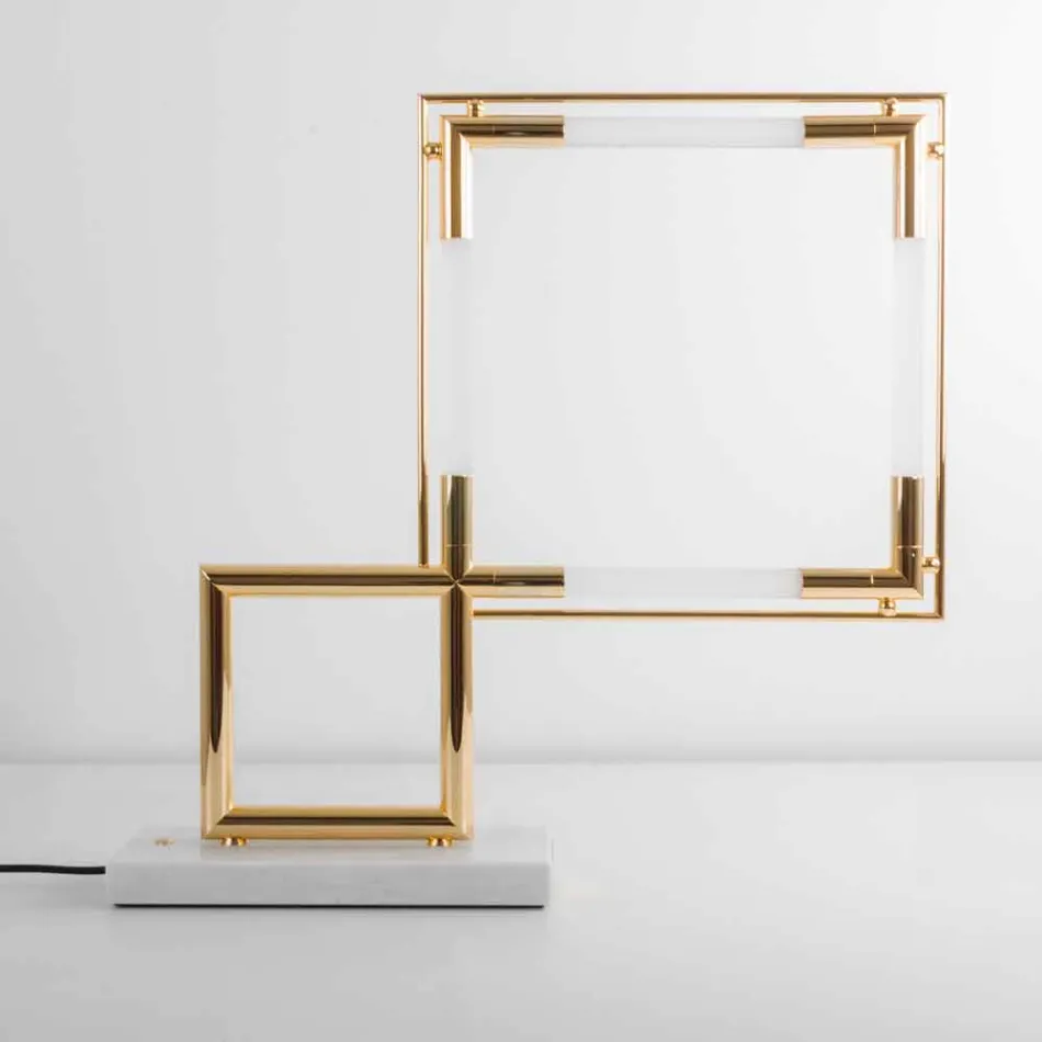 Lampa stołowa z mosiądzu i żywicy z marmurową podstawą Made in Italy - Quizza Viadurini