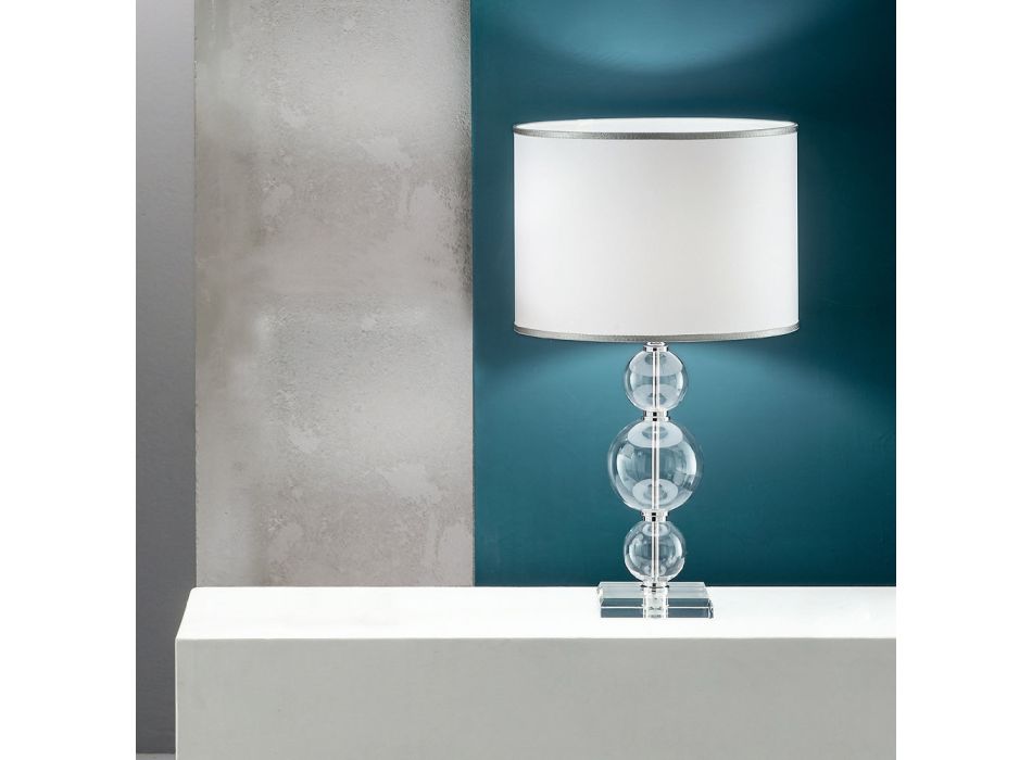 Lampa stołowa ze szkła rzemieślniczego i metalu w klasycznym stylu - Mindful Viadurini