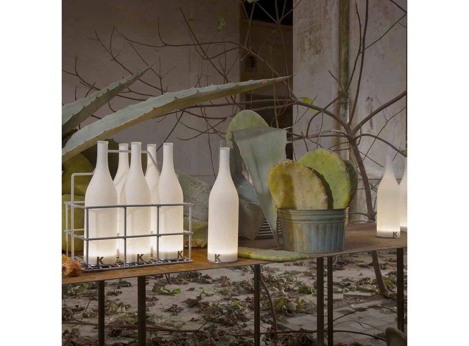 Lampa Stołowa Led z Białego Matowego Szkła Nowoczesny Design - Butelka Viadurini