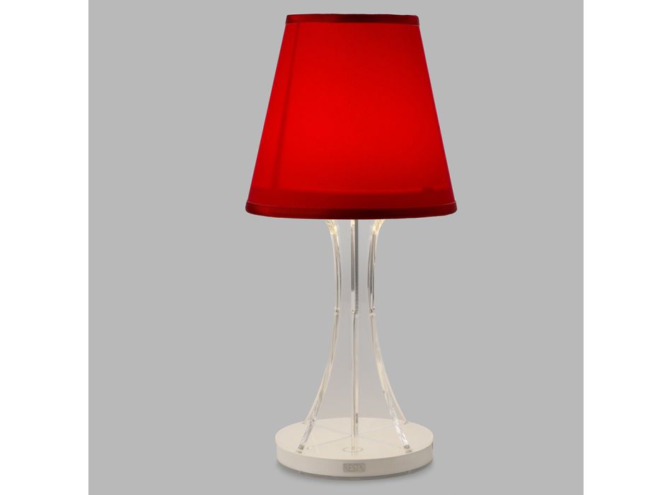 Akumulatorowa lampa stołowa z akrylu i abażuru z tkaniny - Raviolino Viadurini