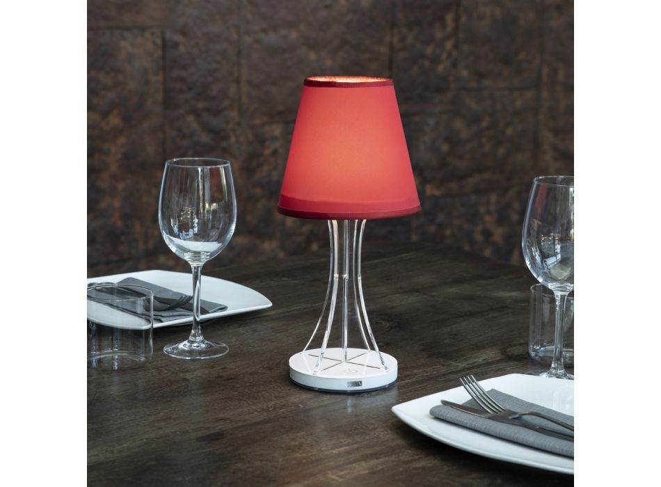 Akumulatorowa lampa stołowa z akrylu i abażuru z tkaniny - Raviolino