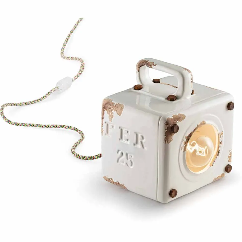 Styl przemysłowa lampa stołowa w ceramicznych i żelaza Valerie Viadurini