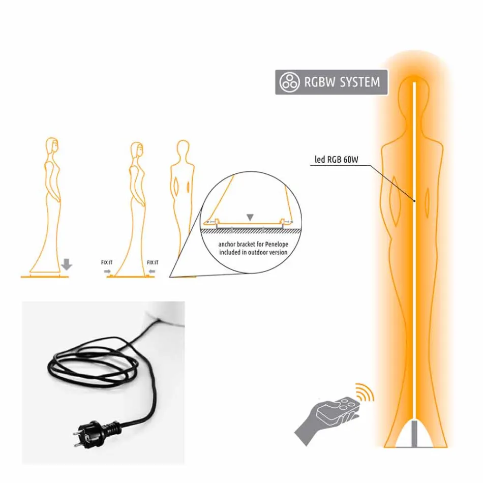 Ogrodowa lampa podłogowa z oświetleniem RGBW Led, projekt statuetki - Penelope od Myyour Viadurini