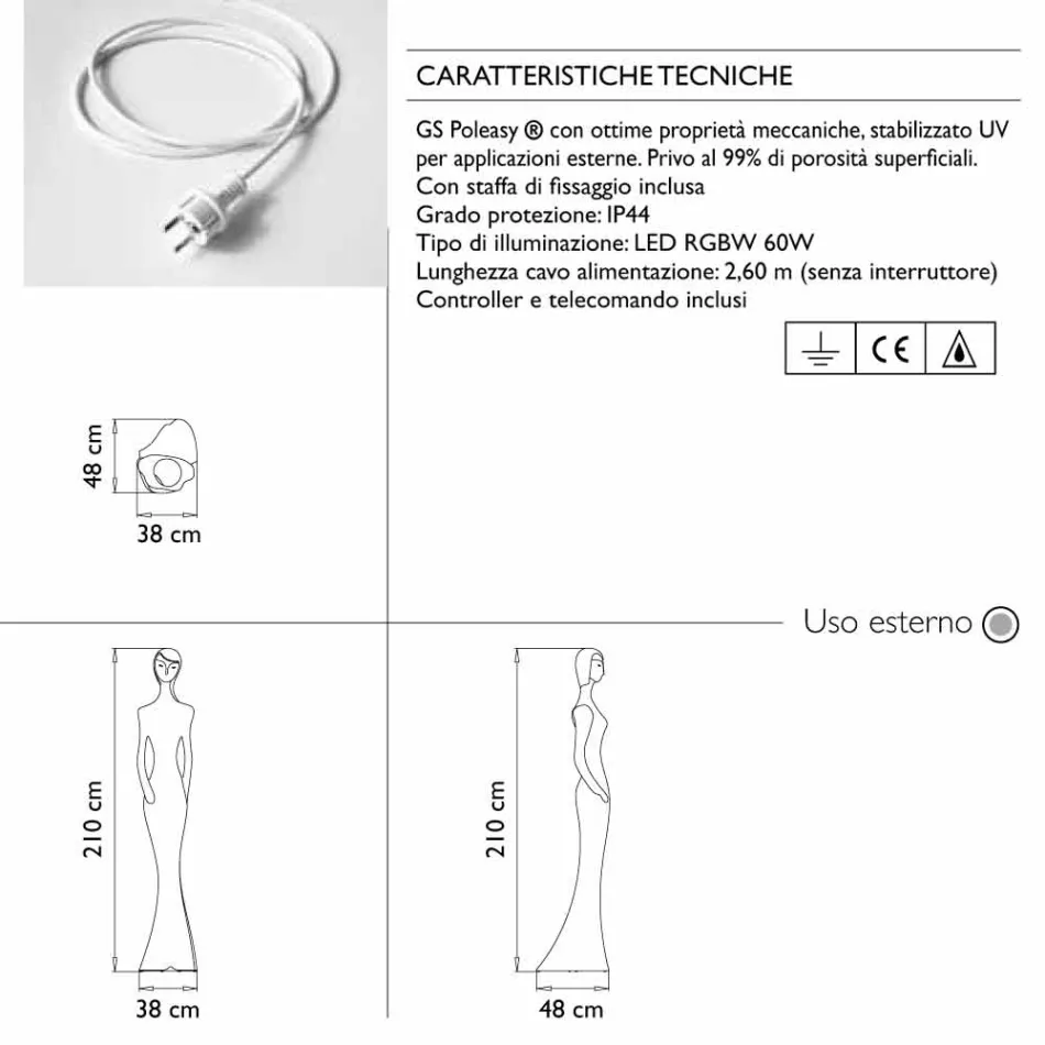 Ogrodowa lampa podłogowa z oświetleniem RGBW Led, projekt statuetki - Penelope od Myyour Viadurini