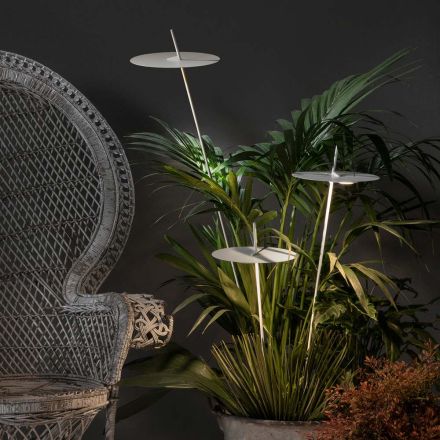 Ogrodowa lampa podłogowa aluminiowa biała konstrukcja z liściem lilii wodnej - Cipriam Viadurini