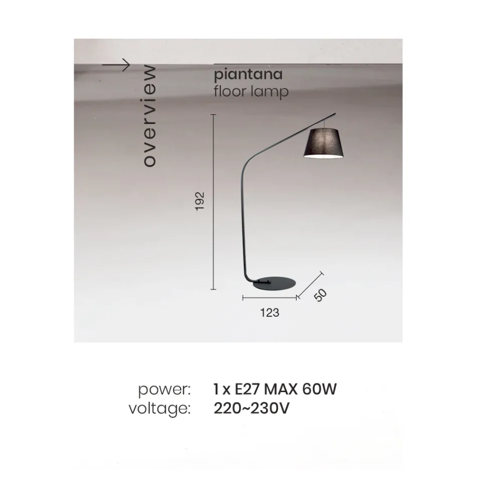 Metalowa lampa podłogowa z abażurem pokrytym tkaniną - Rivella Viadurini