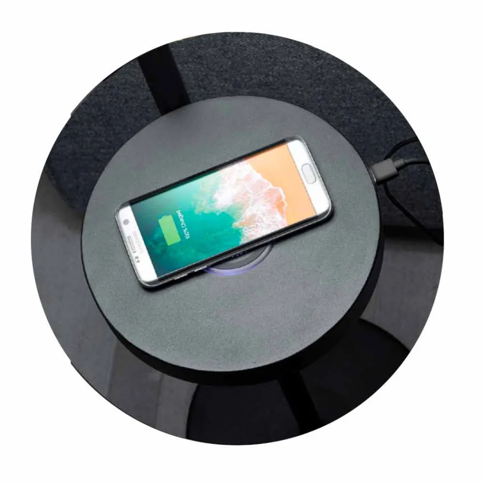 Lampa podłogowa z czarnego metalu i rattanu z półką Made in Italy - Livia Viadurini