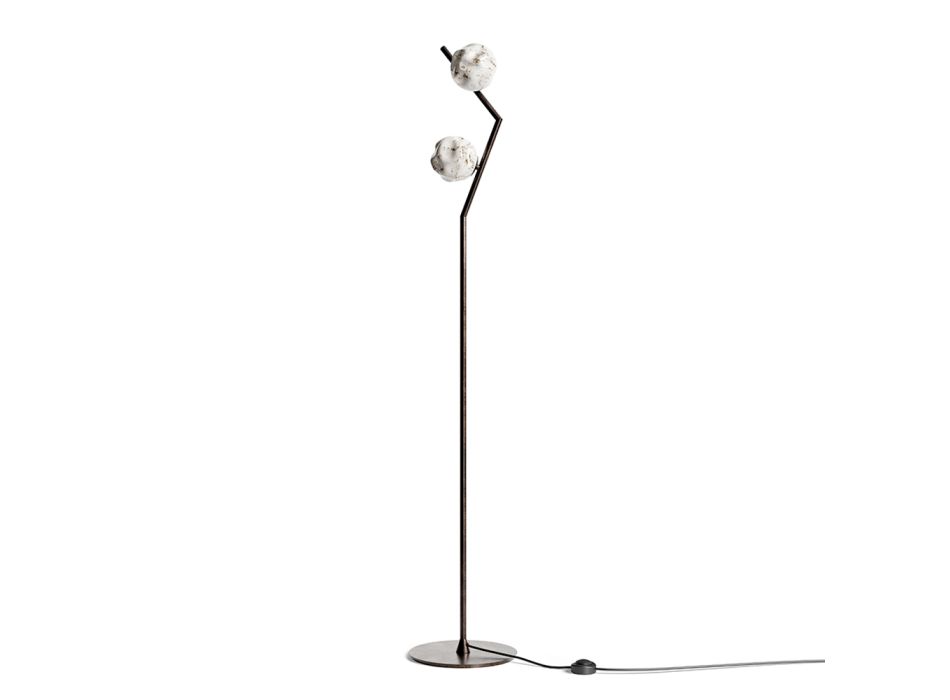 Lampa podłogowa z ciemnego mosiądzu i kamiennego szkła Made in Italy - Bottega Viadurini