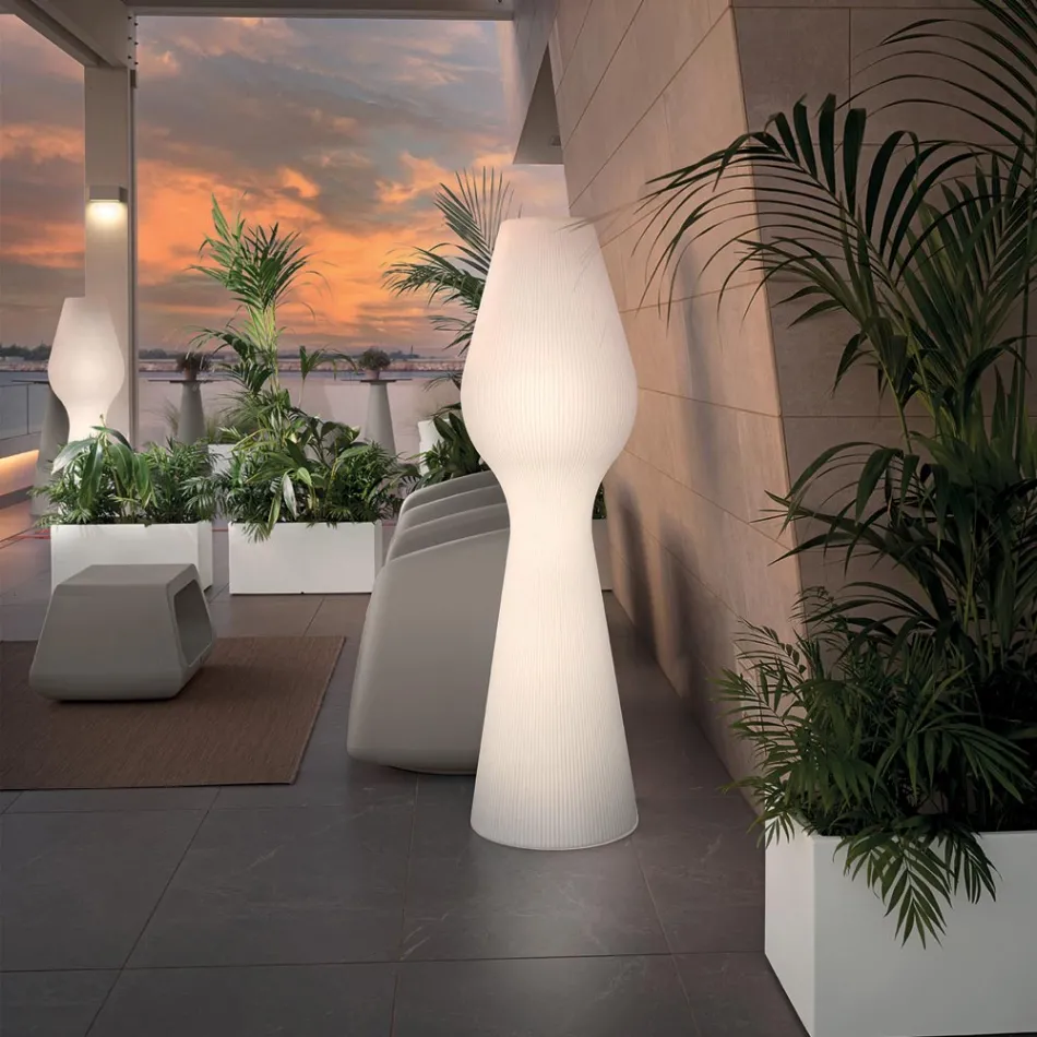 Lampa podłogowa z białego polietylenu z diodą LED Made in Italy - Reyes Viadurini